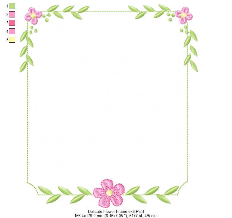 Delicate Flower Frame - Fill Stitch - Machine Embroidery Design