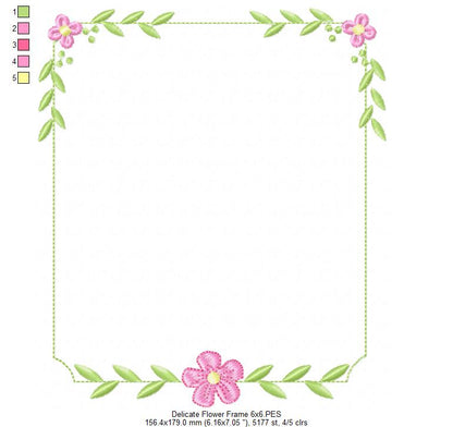 Delicate Flower Frame - Fill Stitch - Machine Embroidery Design