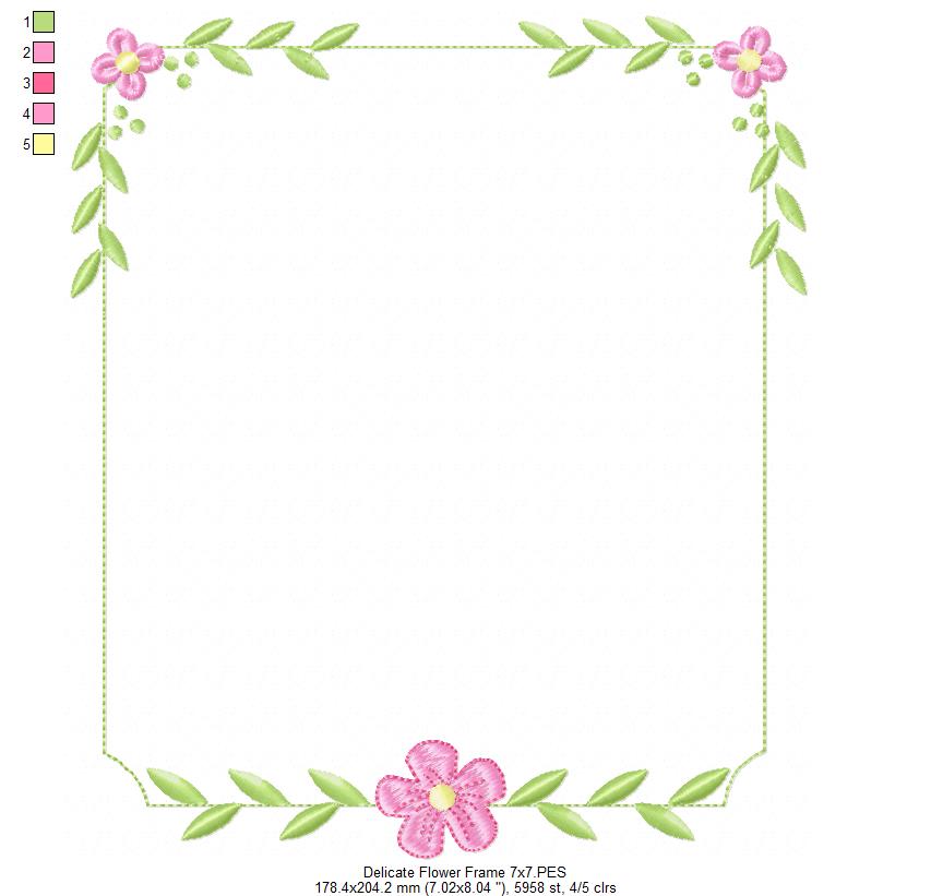 Delicate Flower Frame - Fill Stitch - Machine Embroidery Design