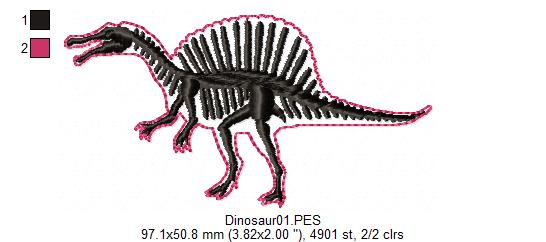 Spinosaurus Dinosaur Skeleton - Satin Stitch
