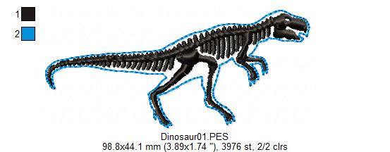 Tyrannosaurus Rex Dinosaur Skeleton - Satin Stitch