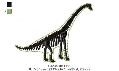 Brontosaurus Dinosaur Skeleton - Satin Stitch