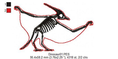 Pterodactyl Dinosaur Skeleton - Satin Stitch