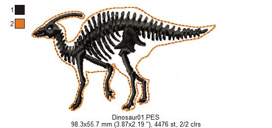 Parasaurolophus Dinosaur Skeleton - Satin Stitch - 4x4 5x5 6x6