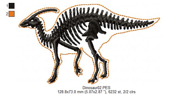 Parasaurolophus Dinosaur Skeleton - Satin Stitch - 4x4 5x5 6x6