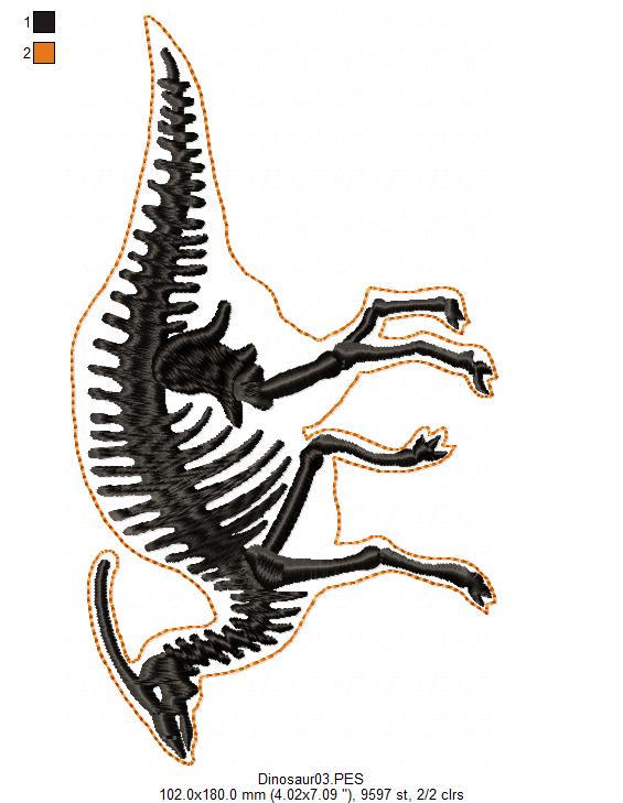 Parasaurolophus Dinosaur Skeleton - Satin Stitch - 4x4 5x5 6x6