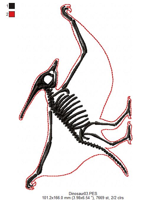Pterodactyl Dinosaur Skeleton - Satin Stitch