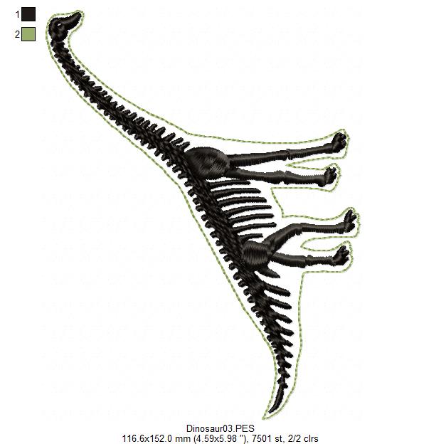 Brontosaurus Dinosaur Skeleton - Satin Stitch
