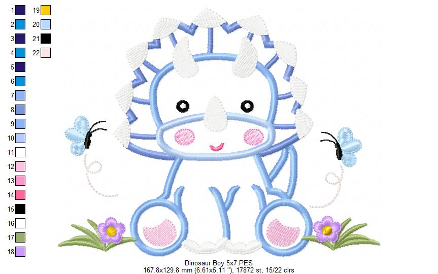 Baby Dinosaur Boy - Applique - Machine Embroidery Design