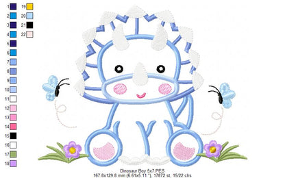 Baby Dinosaur Boy - Applique - Machine Embroidery Design