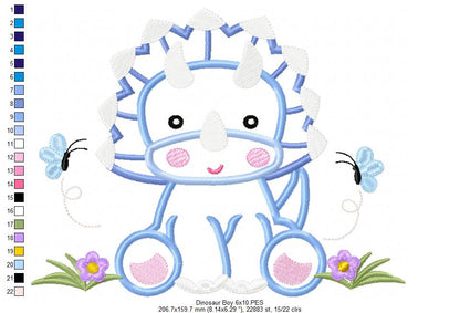 Baby Dinosaur Boy - Applique - Machine Embroidery Design