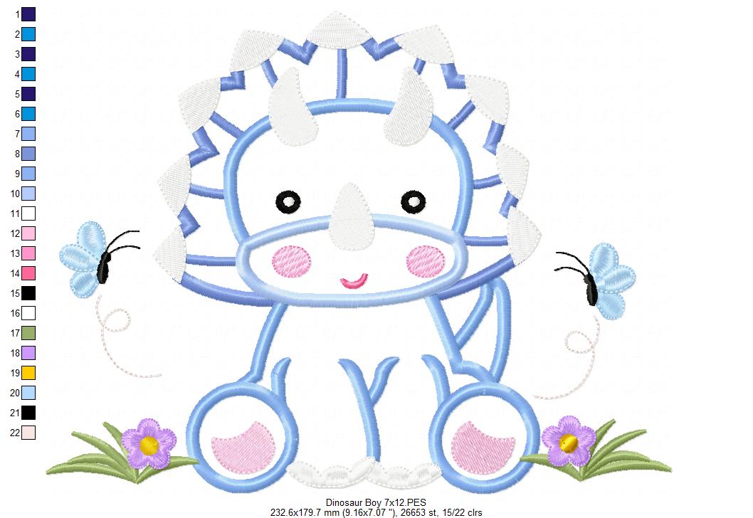 Baby Dinosaur Boy - Applique - Machine Embroidery Design