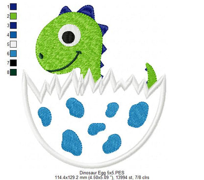 Baby Dinosaur in the Egg - Applique Embroidery