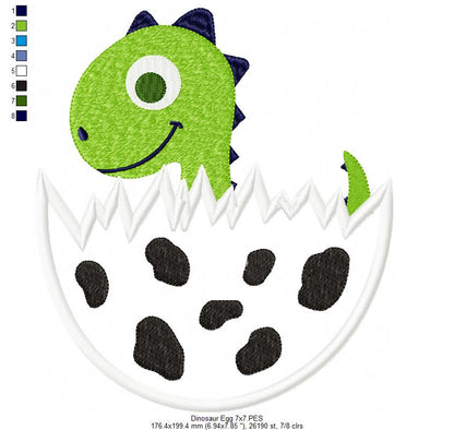 Baby Dinosaur in the Egg - Applique Embroidery