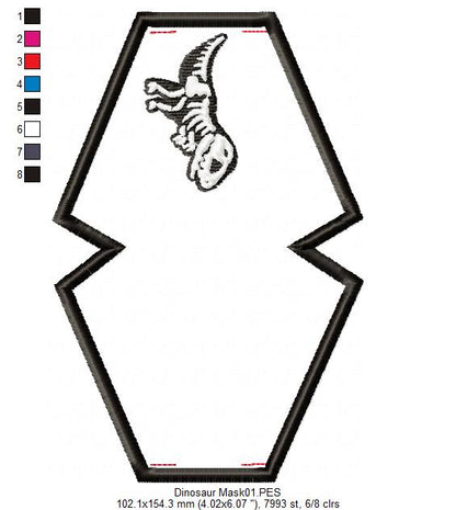 Dinosaur Face Mask - ITH Project - Machine Embroidery Design