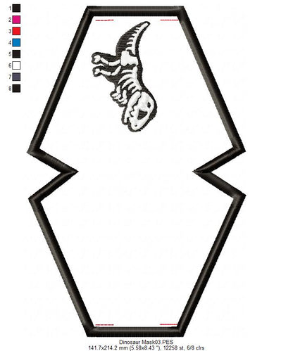 Dinosaur Face Mask - ITH Project - Machine Embroidery Design