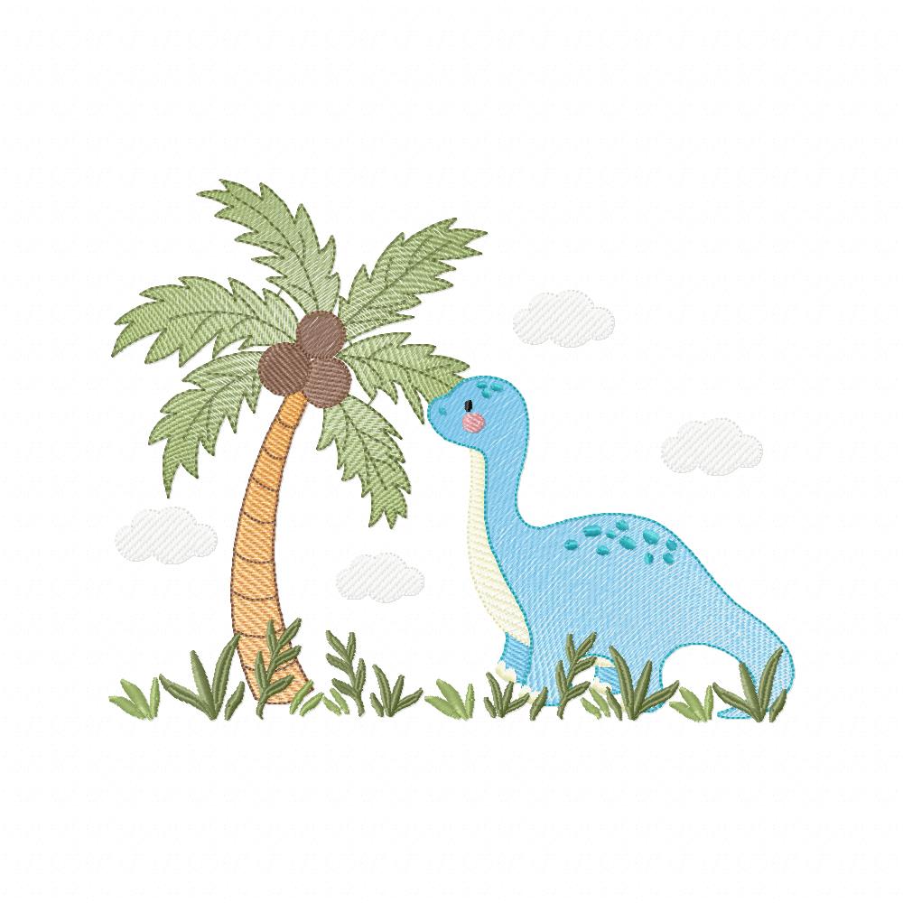 Dinosaur and Coconut Tree - Rippled Stitch - Machine Embroidery Design