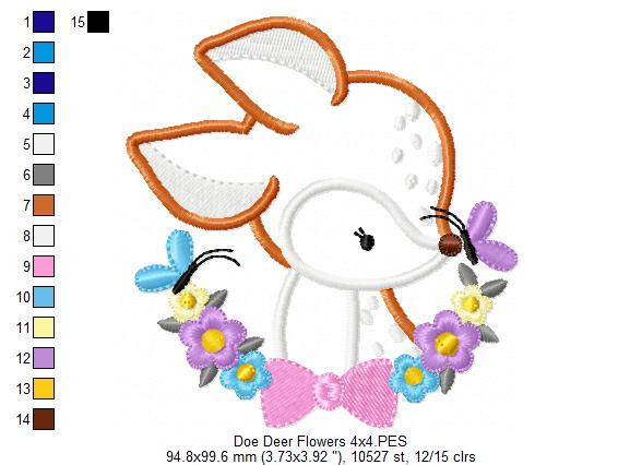 Doe Flowers Little Deer - Applique - Machine Embroidery Design