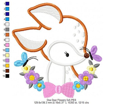 Doe Flowers Little Deer - Applique - Machine Embroidery Design