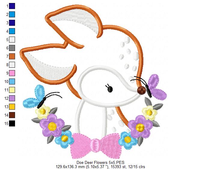 Doe Flowers Little Deer - Applique - Machine Embroidery Design