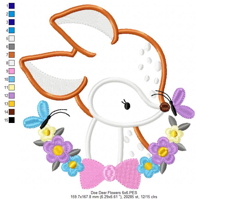 Doe Flowers Little Deer - Applique - Machine Embroidery Design