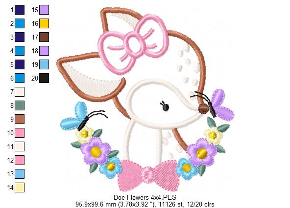 Doe Flowers - Little Deer - Applique