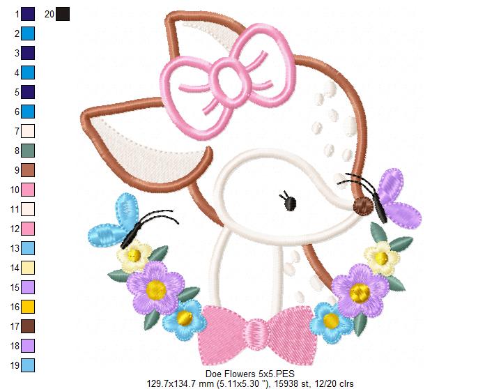 Doe Flowers - Little Deer - Applique