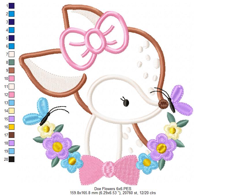 Doe Flowers - Little Deer - Applique