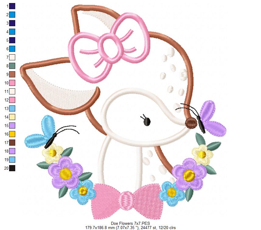 Doe Flowers - Little Deer - Applique