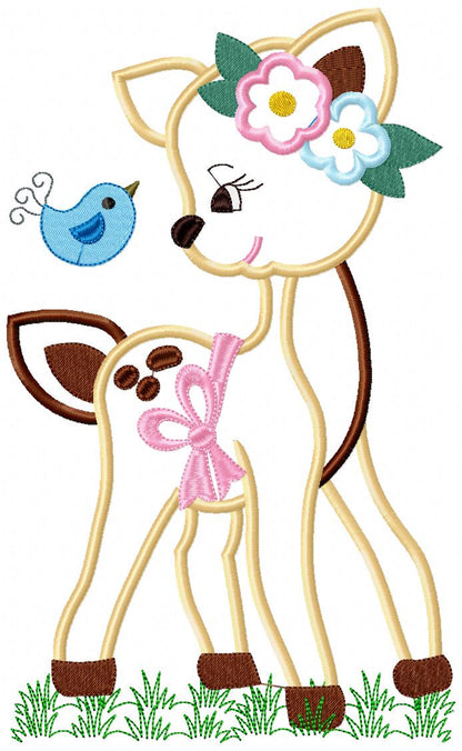 Doe Girl and Bird - Applique