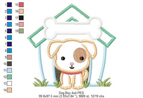 Dog Boy Puppy House - Applique