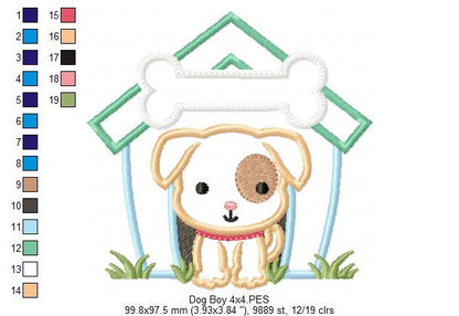 Dog Boy Puppy House - Applique