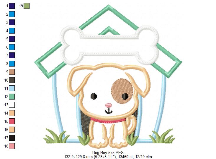 Dog Boy and Girl Puppy House - Set of 2 designs - Applique