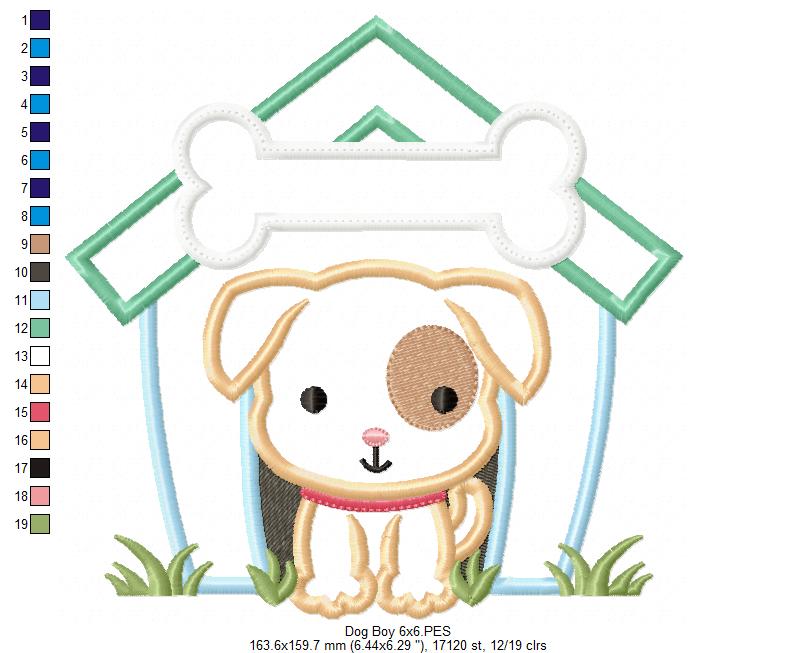 Dog Boy Puppy House - Applique