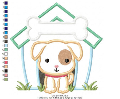 Dog Boy Puppy House - Applique