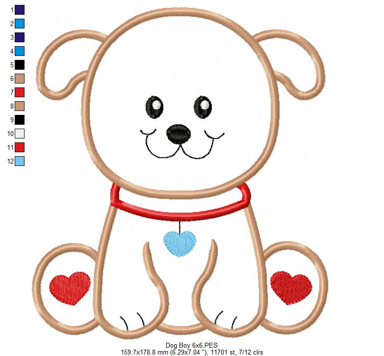 Dog Boy - Applique - Machine Embroidery Design