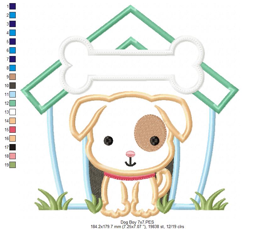 Dog Boy and Girl Puppy House - Set of 2 designs - Applique