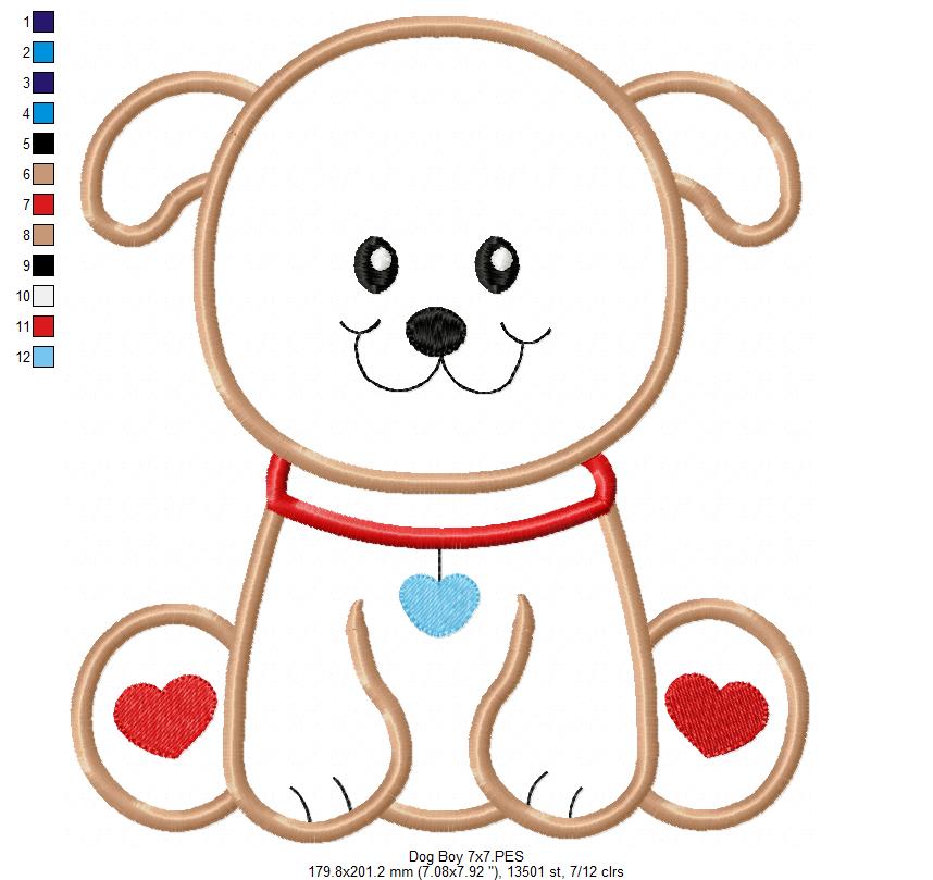 Dog Boy - Applique - Machine Embroidery Design