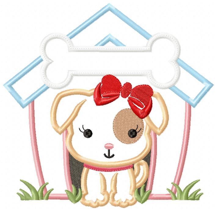 Dog Girl Puppy House - Applique