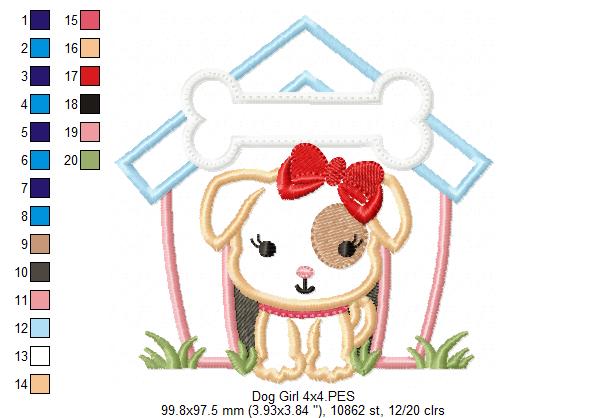 Dog Girl Puppy House - Applique