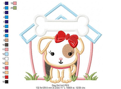 Dog Girl Puppy House - Applique