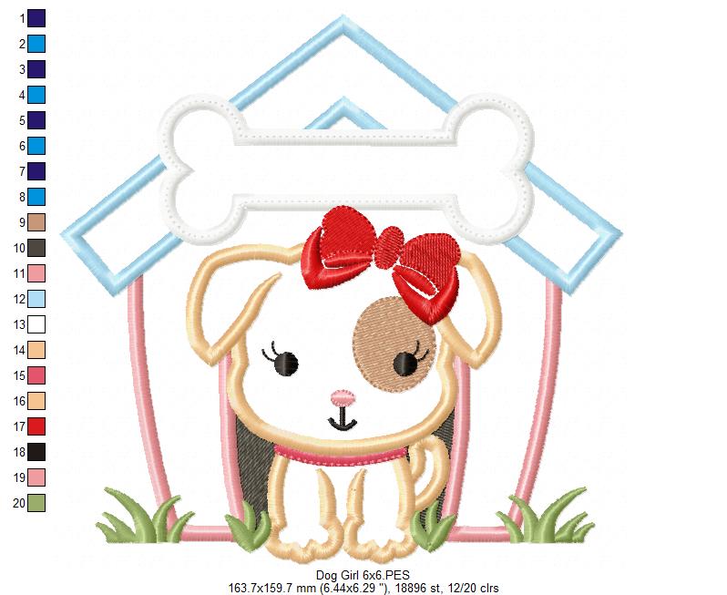 Dog Girl Puppy House - Applique