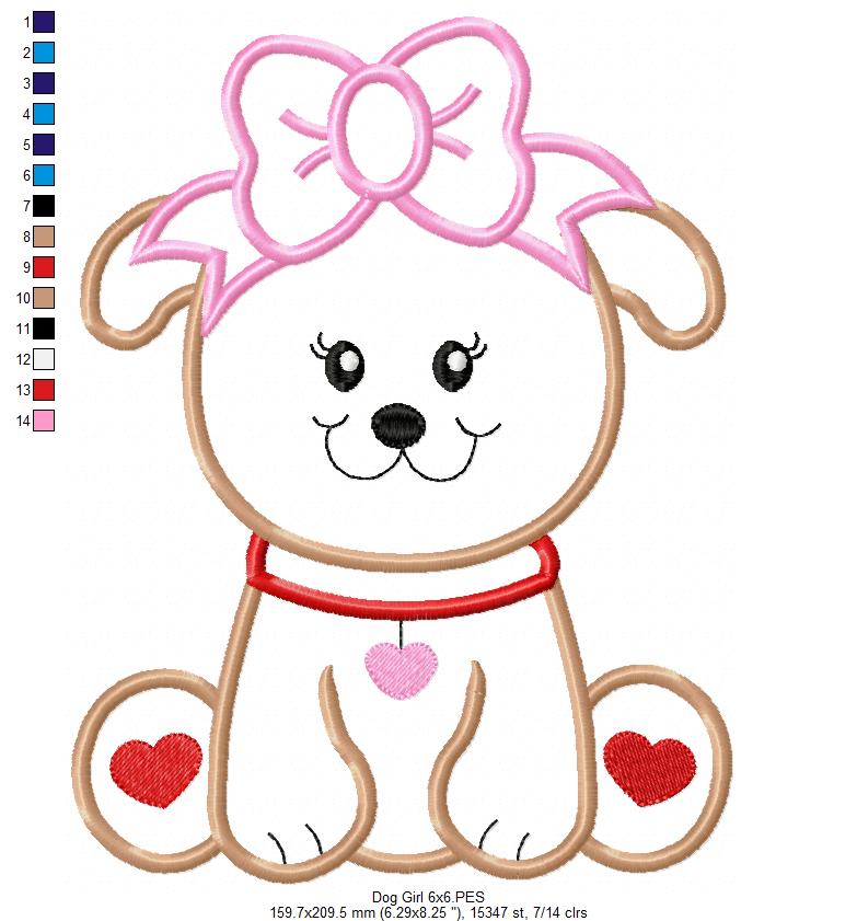 Dog Girl - Applique - Machine Embroidery Design