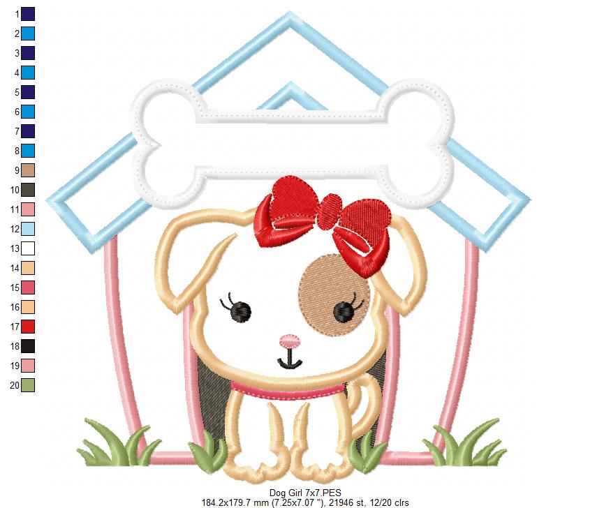Dog Girl Puppy House - Applique