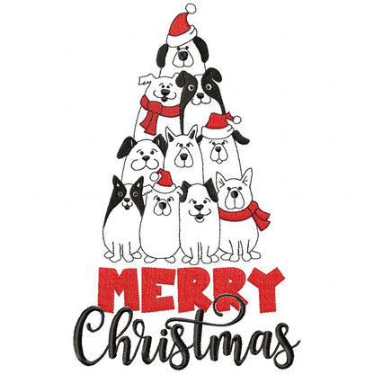 Dog Tree Merry Christmas - Fill Stitch