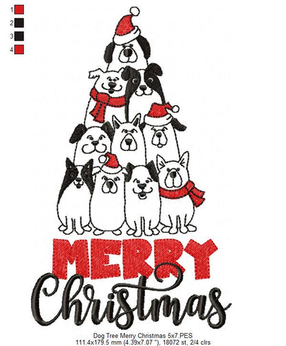 Dog Tree Merry Christmas - Fill Stitch