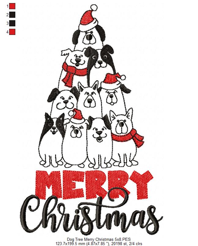 Dog Tree Merry Christmas - Fill Stitch