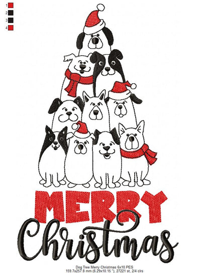 Dog Tree Merry Christmas - Fill Stitch