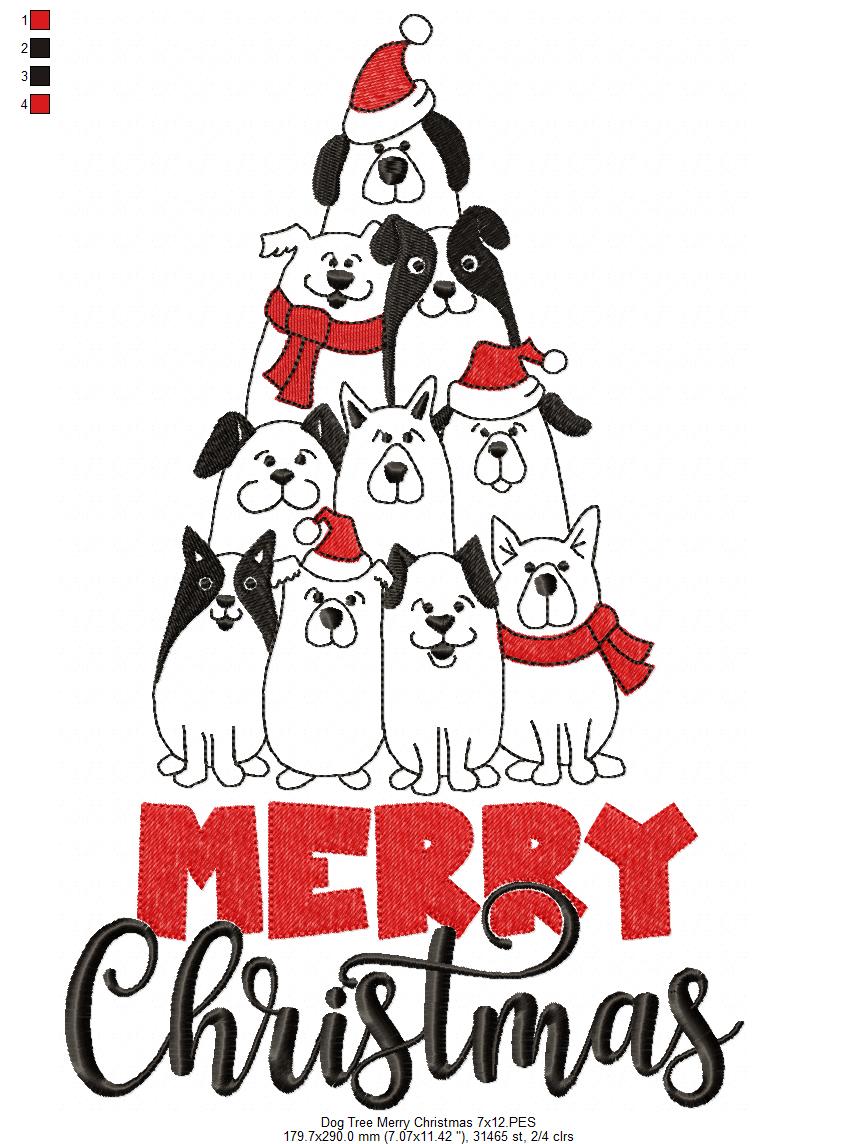Dog Tree Merry Christmas - Fill Stitch