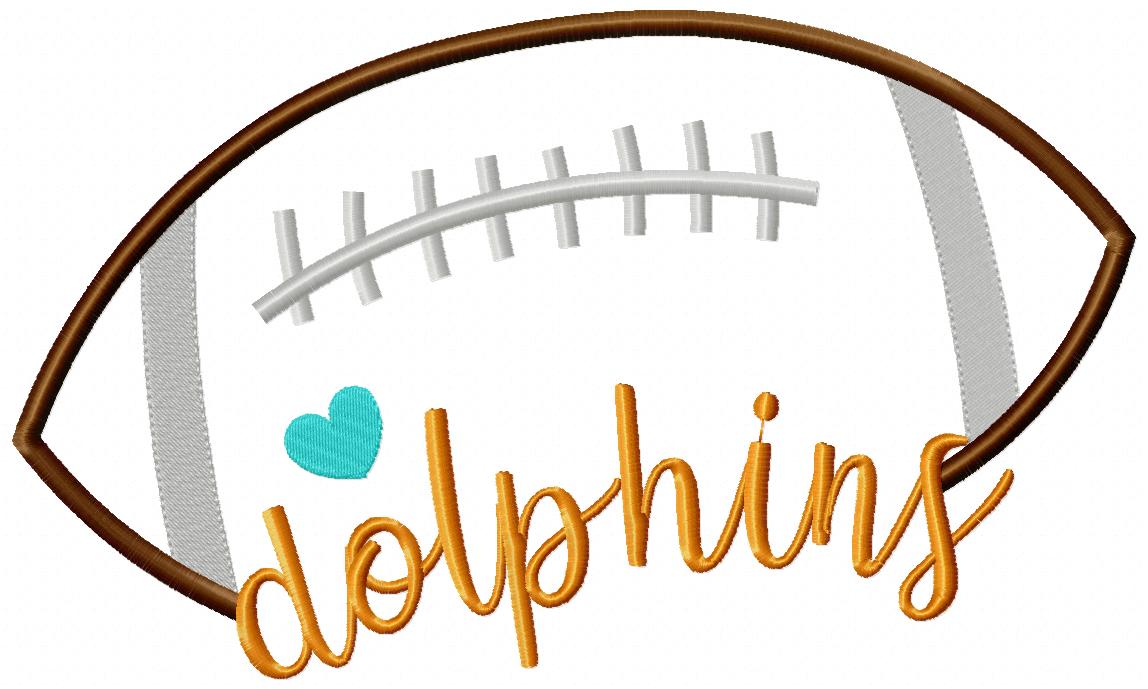 Dolphins Football Heart – Satin Stitch – Machine Embroidery Design